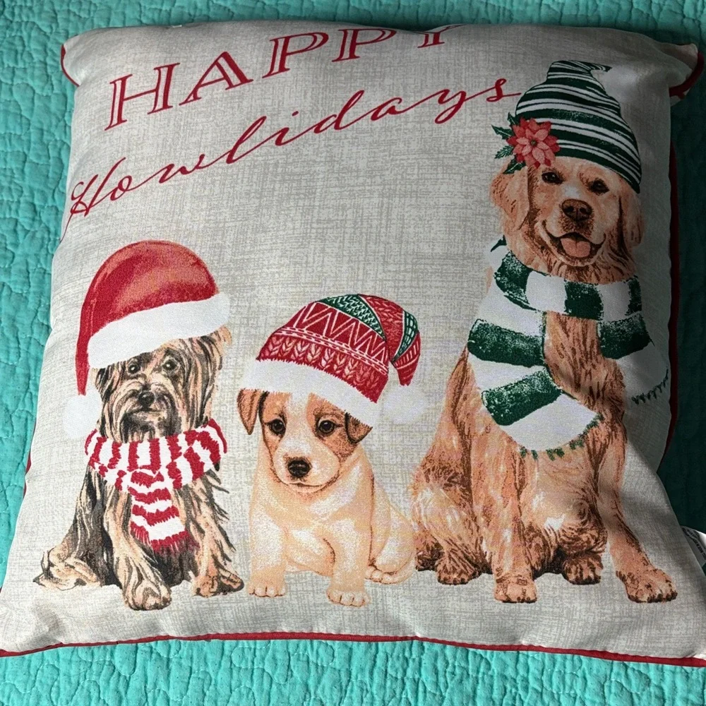 Festive Dog Holiday Pillow Cover